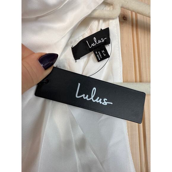 NWT Lulus Distinctive Charm White Satin Asymmetrical Midi Dress Wedding Size XL - Picture 8 of 9